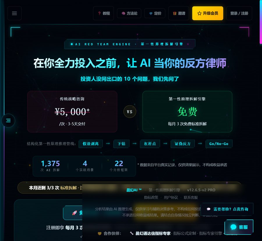 晨幻AI 第一性原理拆解引擎真实界面